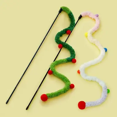 Cat Teaser Wand with Bell, Thick Wool Rope, Interactive Kitten Toy - 2