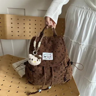 Cross-Border Yeni Model Büyük Kapasiteli Kadife Çift Omuzlu Sırt Çantası Kadın Moda Rahat Çok Amaçlı Kısa Mesafe Seyahat Fiyonklu Çift Omuzlu Sırt Çantası - 12