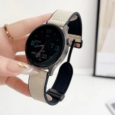 Lychee Pattern Leather-Look Silicone Watch Strap with Magnetic Clasp for Huawei Watch 5 - 12