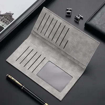 Ultra-Thin Long Men's Wallet with Multiple Card Slots, PU Leather - 2