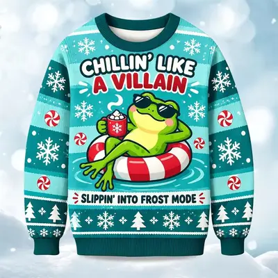 Weihnachtspullover mit Rundhals, Frosch- und Rentiermotiv - 10