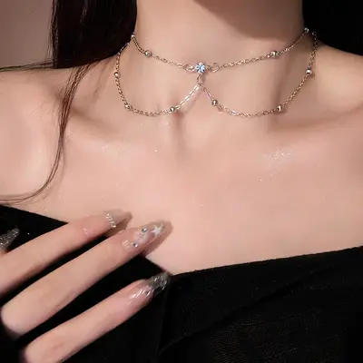 Sexy body chain necklace with silver lock collarbone design - 10