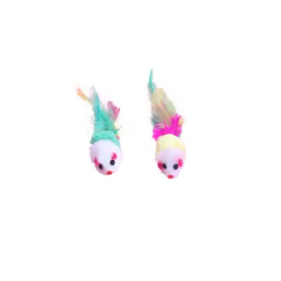 Plush Realistic Mouse Cat Toy, Colorful Feathers, Bite and Scratch Resistant - 5