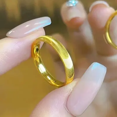 Cat eye ring flat ring grooved ring fashion lightweight luxury simple solid closed gold double ring titanium steel ring