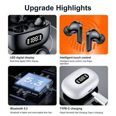 Temu sınır ötesi F05 kablosuz Bluetooth kulaklık cep telefonu görüşmesi LED dijital ekran spor bas kulak içi kulaklıklar evrensel dokunmatik kontrol