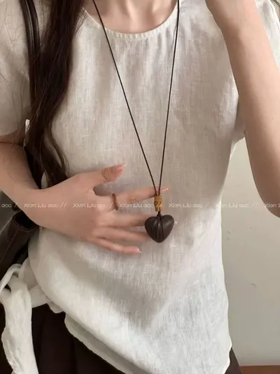 Vintage Coffee Brown Pendant Necklace Long Chain - 12