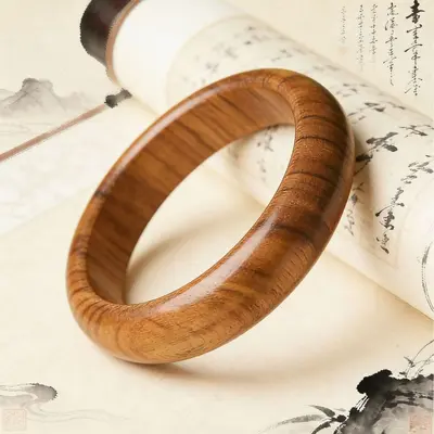 Natural aged peach wood bracelet, wide bangle