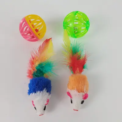 Colorful Bell Ball Cat Toy Set, Interactive, Includes Mouse - 4
