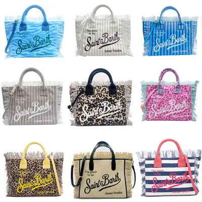 Beach Canvas Tote Bag with Tassel Embroidery, Women's Crossbody