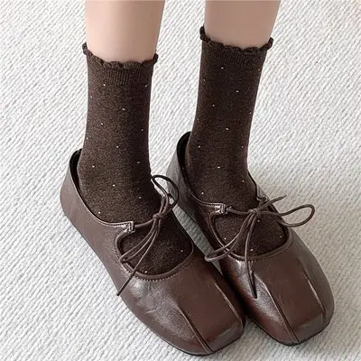 Women's Mid-Calf Socks, Autumn Winter, Korean Style, Polka Dot Lace