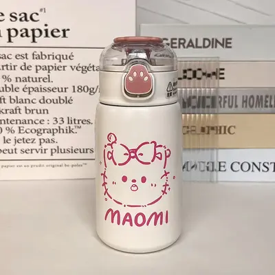 316 paslanmaz çelik termos bardak, pipetli, 500 ml kedi pençesi tasarım - 12