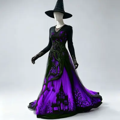 2026 Halloween Costume Treehouse Thorn Lace Chiffon Long Dress