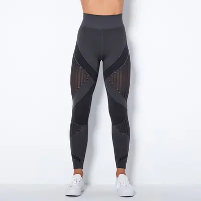 Dikişsiz örme çizgili yoga pantolonu kadın, nem emici spor taytı - 10