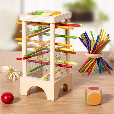 Wooden dice game colorful wooden stick board game Montessori early childhood family interactive educational early learning toys