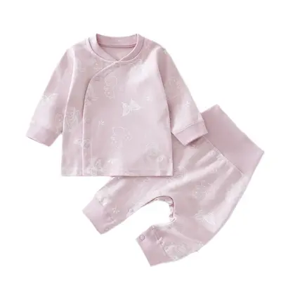 Pure Cotton Seamless Baby Set, Side Button, High-Waist Belly Protection, Two-Piece - 5