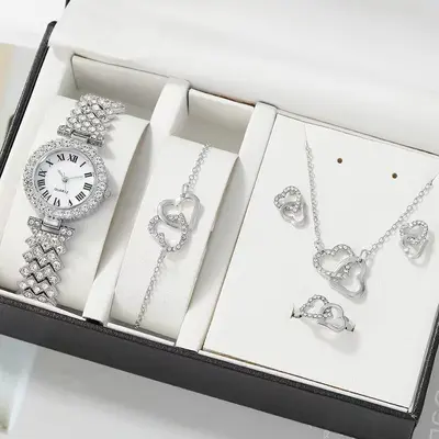 5'li çelik kayışlı kadın kol saati seti, turuncu kutu - 13