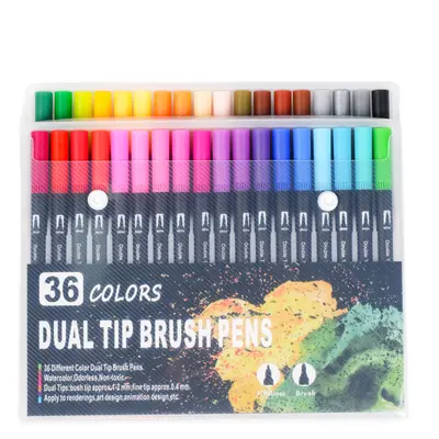 Amazon Cross-Border beliebtes wasserbasieres zweispitziges Marker-Set mit Farben, Hook-Line-Stift, Maltift mit weicher Spitze, direkter Fabrikatverkauf
