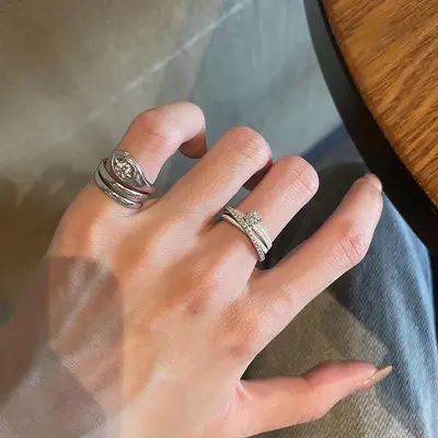 Cool-toned wrapped diamond ring for women - 3