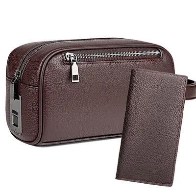 Men's Handbag with Fingerprint Lock, Litchi Grain and Coin Pocket - 12