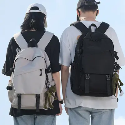Black Large Capacity Men's Laptop Backpack, Workwear Style - 5