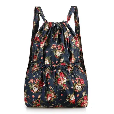 Women's Printed Backpack, Drawstring, Lightweight, Large Capacity - 12