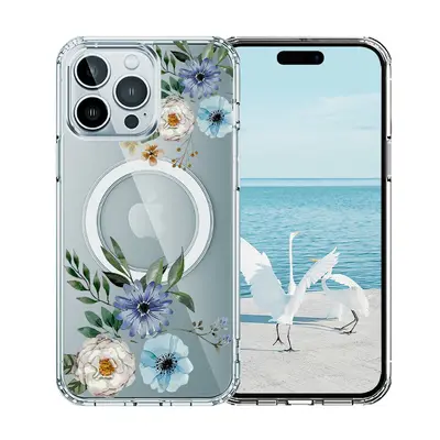 Apple iPhone 16E magnetic case, purple flower pattern TPU+PC - 8