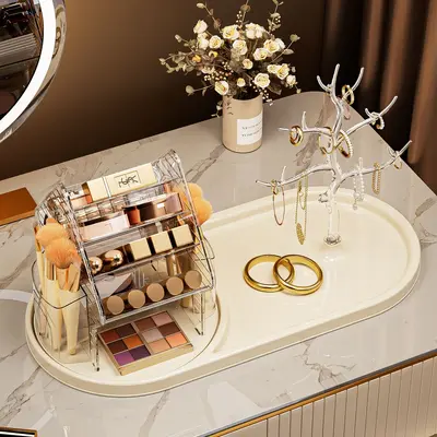 Luxury cosmetics storage box rotating compartments desktop organizer