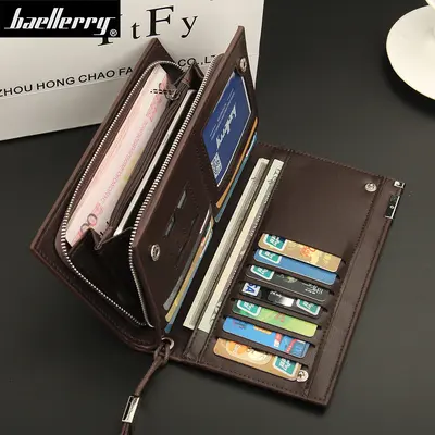 Large-Capacity Men's Long Clutch Wallet with Zipper and Multiple Card Slots - 5
