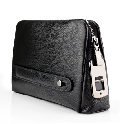 Herren-Handtasche aus echtem Leder mit Fingerabdruckschloss, diebstahlsicher - 3