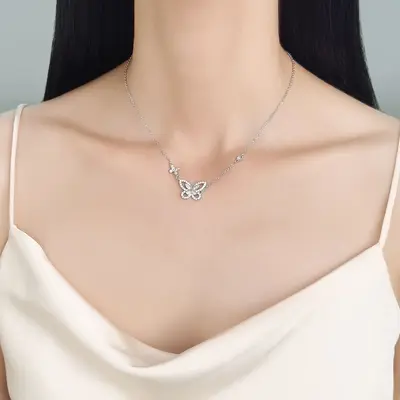 幻影蝴蝶系列项链镀白金精工高品质双重奏蝴蝶项链优雅女ins坠链 - 5