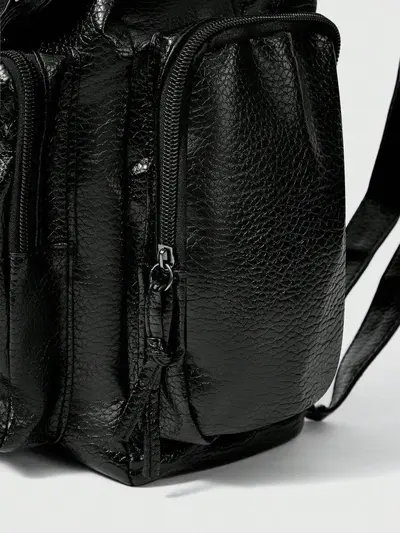 Export Crossborder Wasserstoßkaschierung Litchi-Struktur PU-Leder Nieten Motorradjacke Windbreaker Rucksack Kreuz Doppelschulter Rucksack Großvolumiges Damen-Handtasche