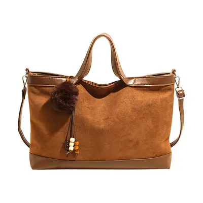 Large-Capacity Suede-Look Tote Bag with Single Shoulder Strap for Commuting - 11