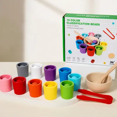 Cross-border Montessori early education ten-color sorting containers color recognition matching children's concentration training wooden educational toys - 2