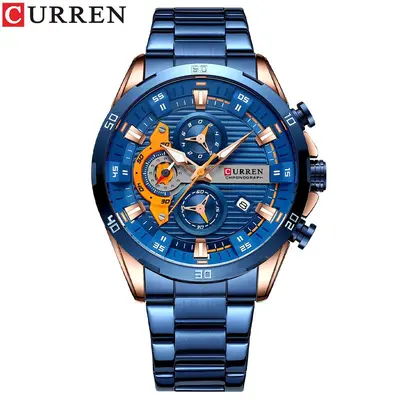 Curren 8402 erkek kuvars saati, su geçirmez, gece ışığı, çelik kayış - 6