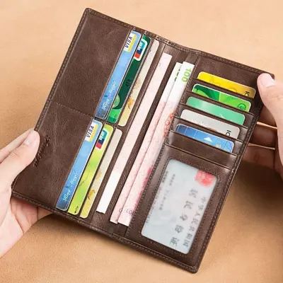 Men's Retro Long Wallet with Multiple Card Slots, Genuine Leather - 4