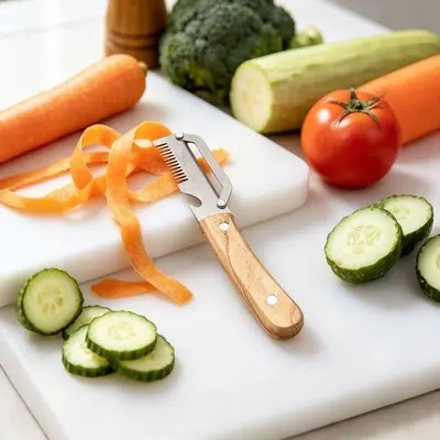 Multifunctional Onion Cutter with Wooden Handle and Bottle Opener, 2-in-1