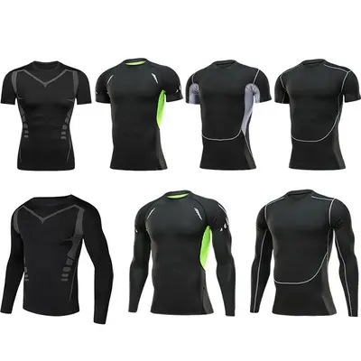 Erkek Spor Takımı 5'li Set, Hızlı Kuruyan Kısa Kollu Fitness Kıyafeti