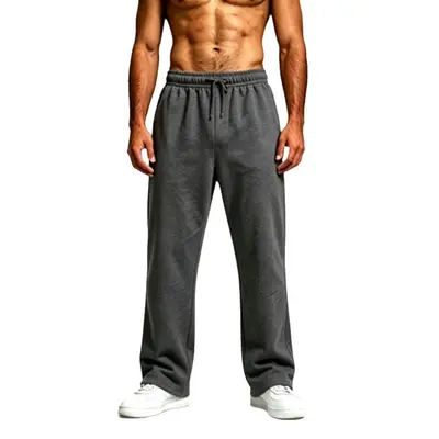 Men's Solid Color Drawstring Wide-Leg Pants, Autumn Winter Fleece - 9