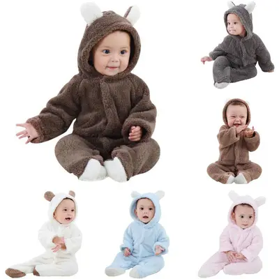Bebek Tulumu Sonbahar Kış Mercan Polar Kapüşonlu Uzun Kollu Emekleme Tulumu