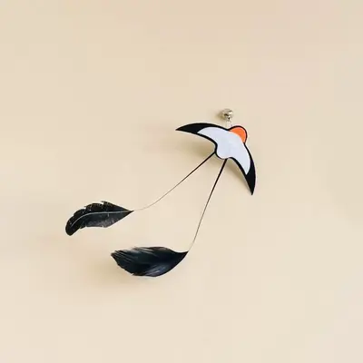Cat Teaser Wand with Replacement Feather Head, Long Pole, Simulated Swallow - 7