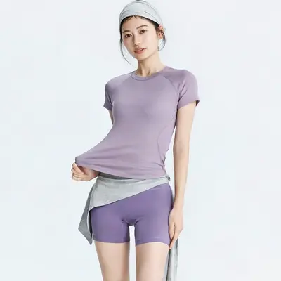 2026春夏新品瑜伽服女圆领短款T恤修身健身运动普拉提短袖上衣
