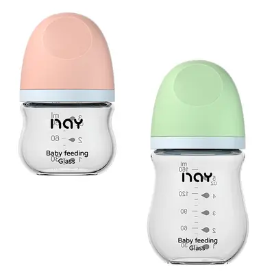 Noaiyin Glass Newborn Baby Bottle, Wide Neck, Anti-Colic and Anti-Choking