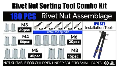 430pcs Metric Rivet Nut Kit with Manual Rivet Nut Gun - 9