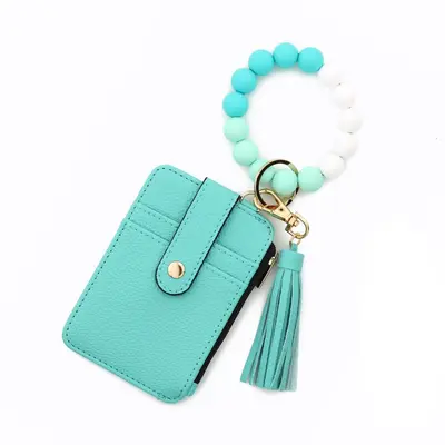 Folded Document and Card Holder Wallet, Solid Color Leather, Silicone Bracelet