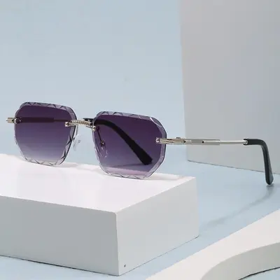Polygon Frameless Retro Sunglasses for Women and Men, Fashion Style - 4