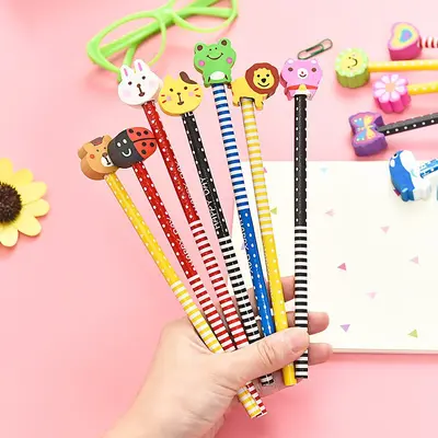HB Pencil Set with Eraser Tops, Cartoon Design for Children