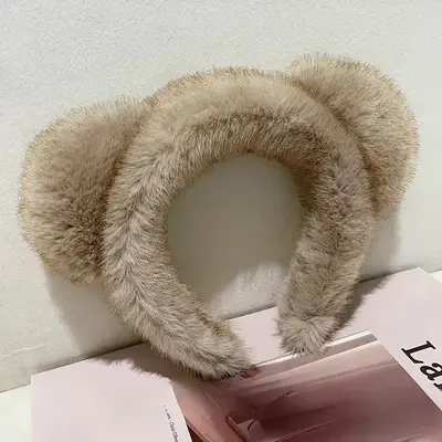 Imitation Mink Plush Headband with Bear Ears for Women