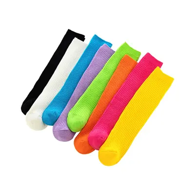 Fluorescent Children's Calf Socks, Double-Needle Stitch, Spring Autumn