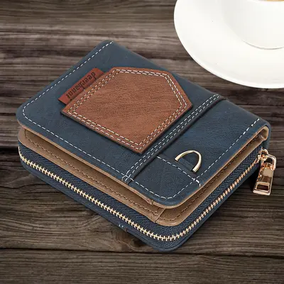 Men's Slim Bi-Fold Zipper Wallet with Coin Pocket - 4