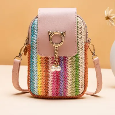 Embroidered Women's Phone Bag with Organizer Compartments - 9